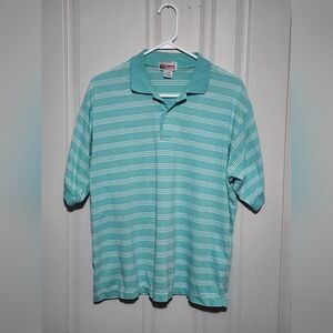 Vintage McGregor Maximum Teal and White Striped Polo With Elastic Sleeves 2XL